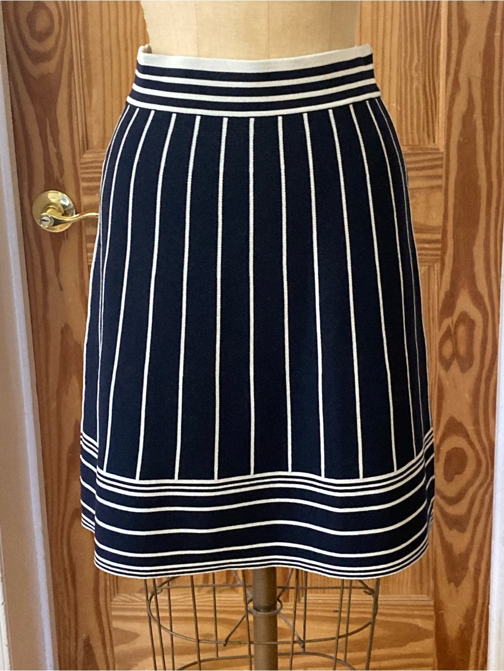 Ann Taylor Factory Black and White Striped A-Line Skirt Petite Small